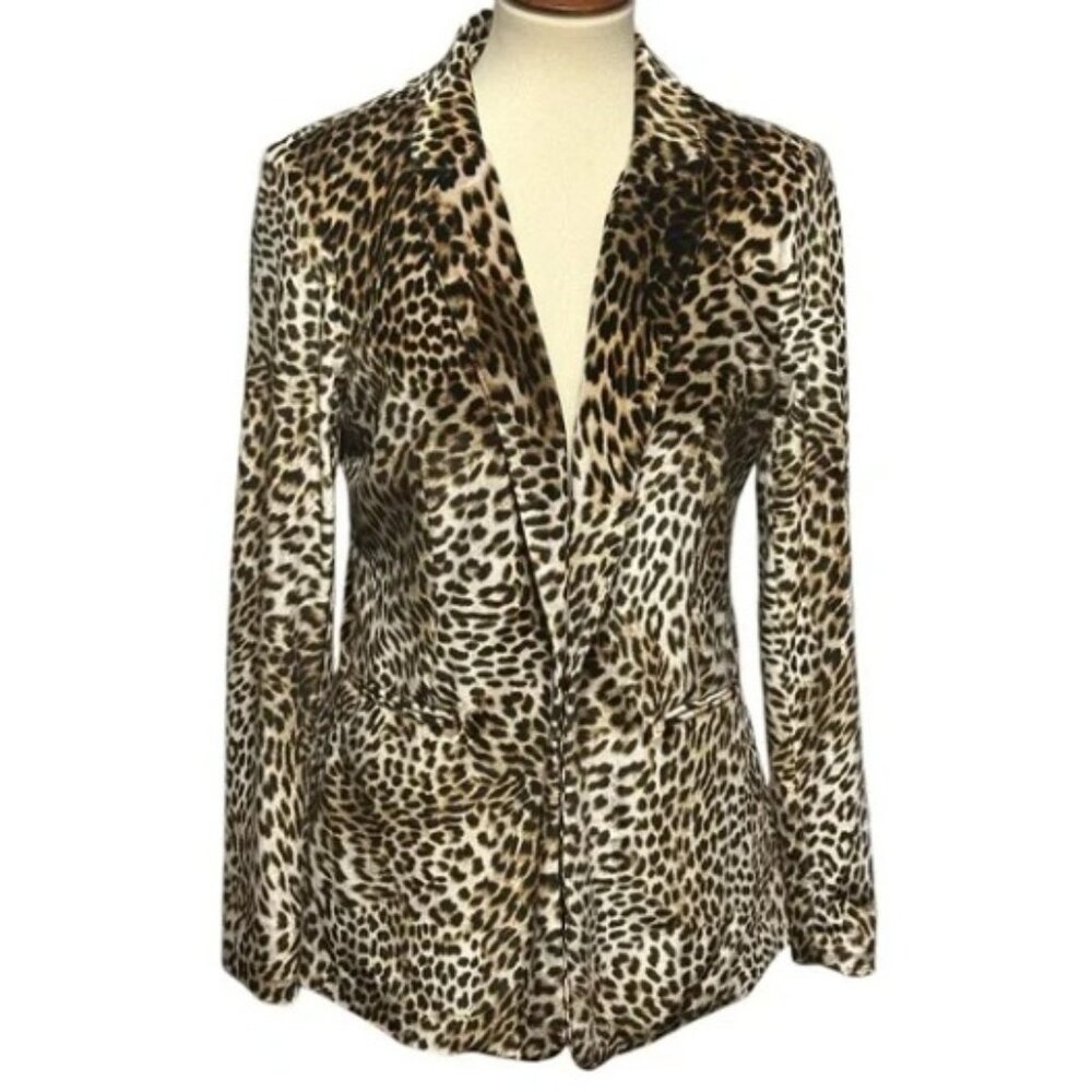 Libby Edelman Leopard Print Blazer Casual Velour Animal Print Jacket Size XS